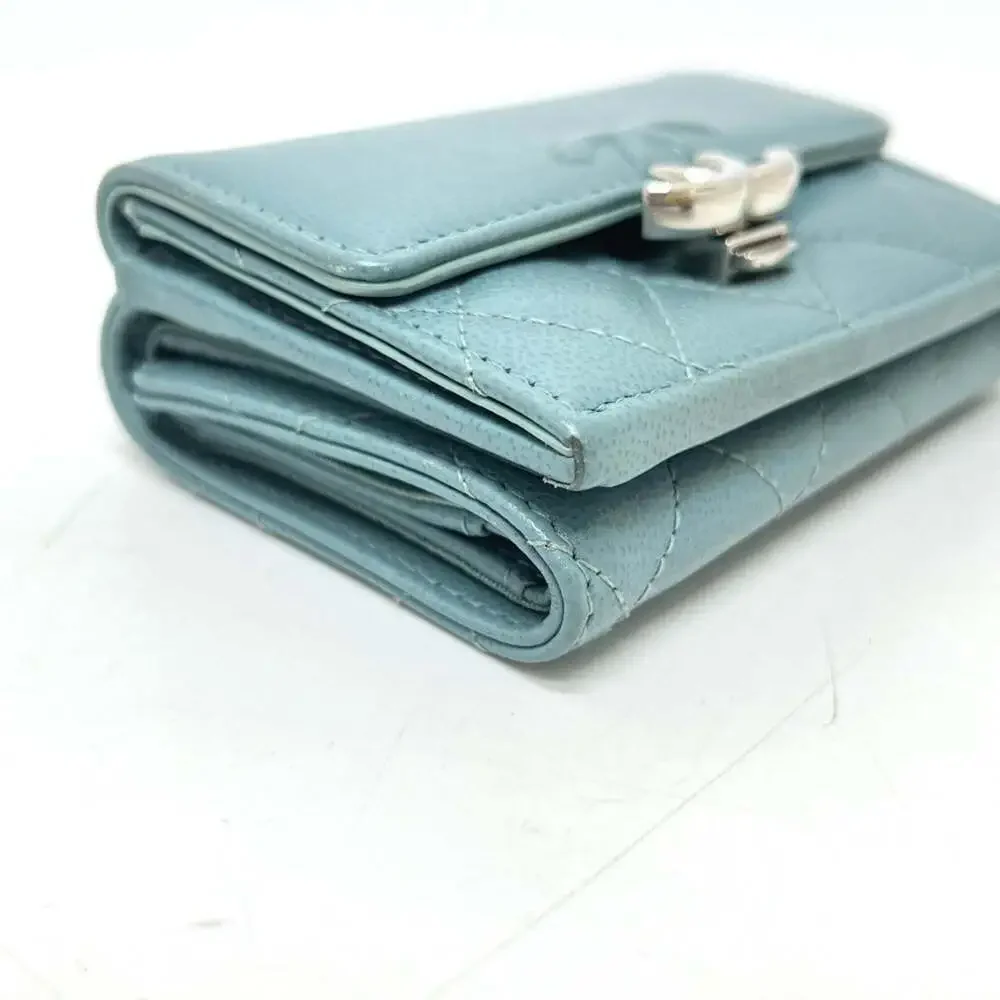 CHANEL Blue Leather Logo Wallet